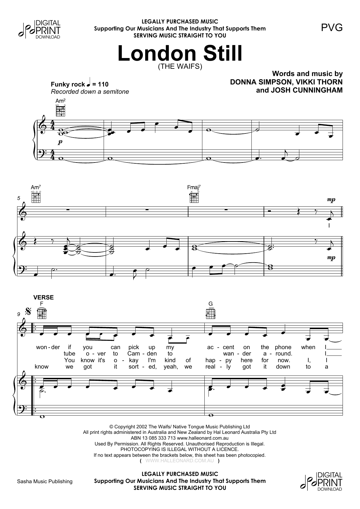 Download The Waifs London Still Sheet Music and learn how to play Piano, Vocal & Guitar (Right-Hand Melody) PDF digital score in minutes