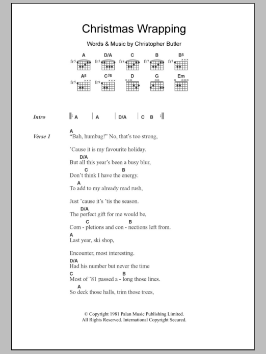 Download The Waitresses Christmas Wrapping Sheet Music and learn how to play Guitar Lead Sheet PDF digital score in minutes