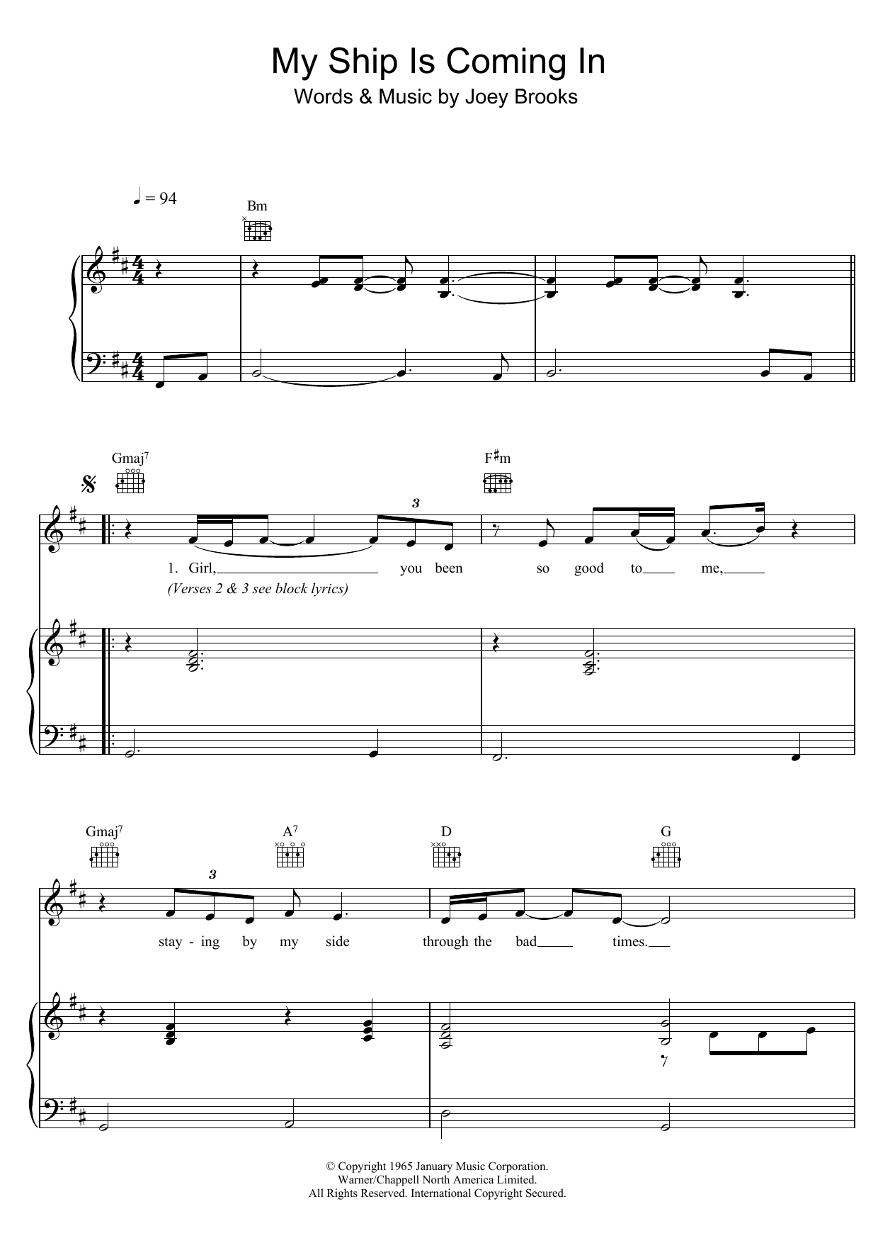 Download The Walker Brothers My Ship Is Coming In Sheet Music and learn how to play Piano, Vocal & Guitar PDF digital score in minutes