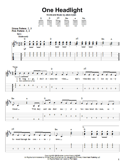Download The Wallflowers One Headlight Sheet Music and learn how to play Ukulele PDF digital score in minutes