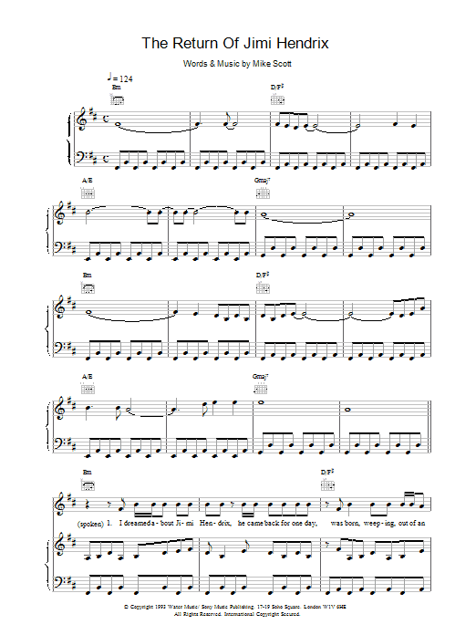 Download Waterboys The Return Of Jimi Hendrix Sheet Music and learn how to play Piano, Vocal & Guitar PDF digital score in minutes