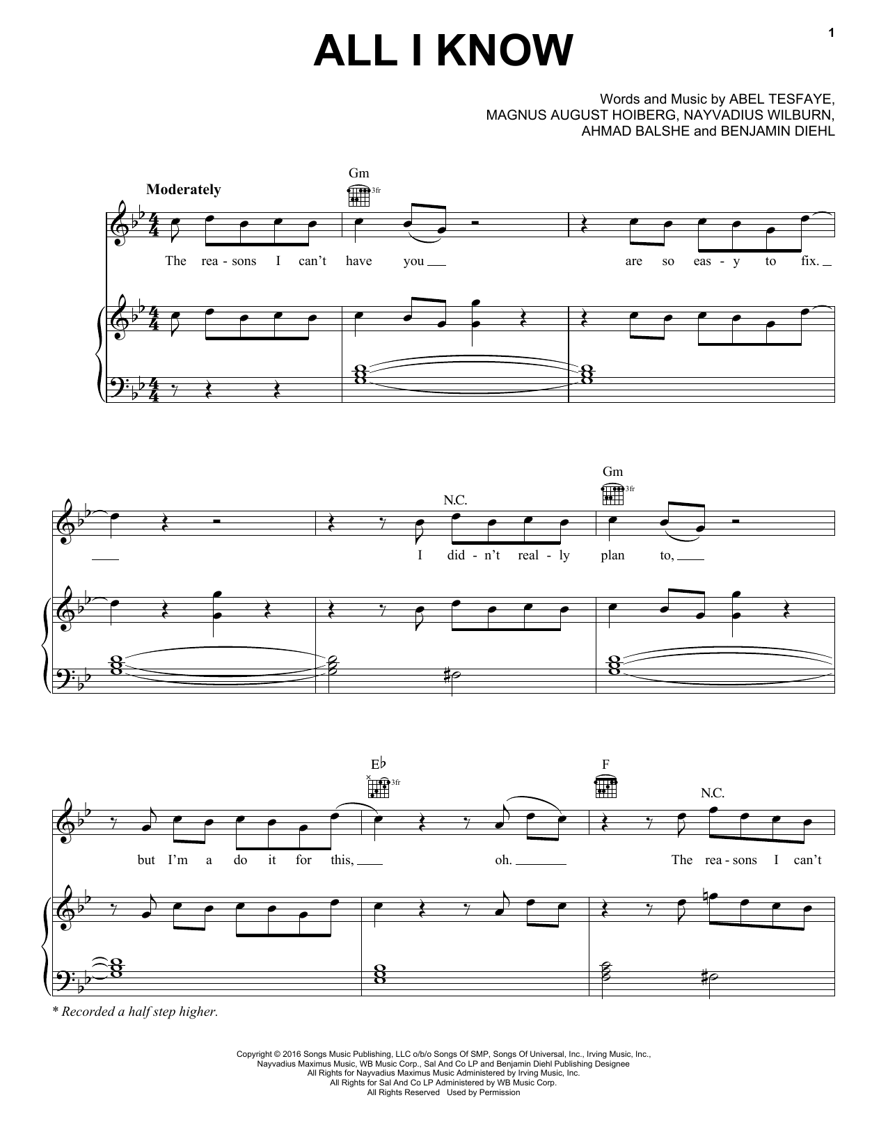 Download The Weeknd All I Know Sheet Music and learn how to play Piano, Vocal & Guitar (Right-Hand Melody) PDF digital score in minutes