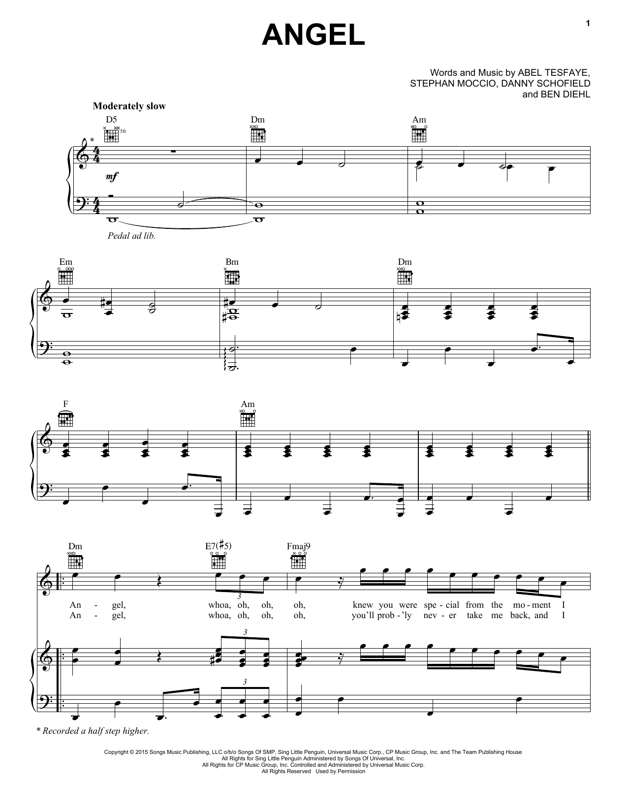 Download The Weeknd Angel Sheet Music and learn how to play Piano, Vocal & Guitar (Right-Hand Melody) PDF digital score in minutes