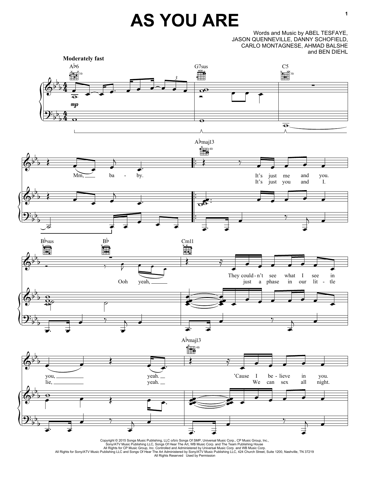 Download The Weeknd As You Are Sheet Music and learn how to play Piano, Vocal & Guitar (Right-Hand Melody) PDF digital score in minutes
