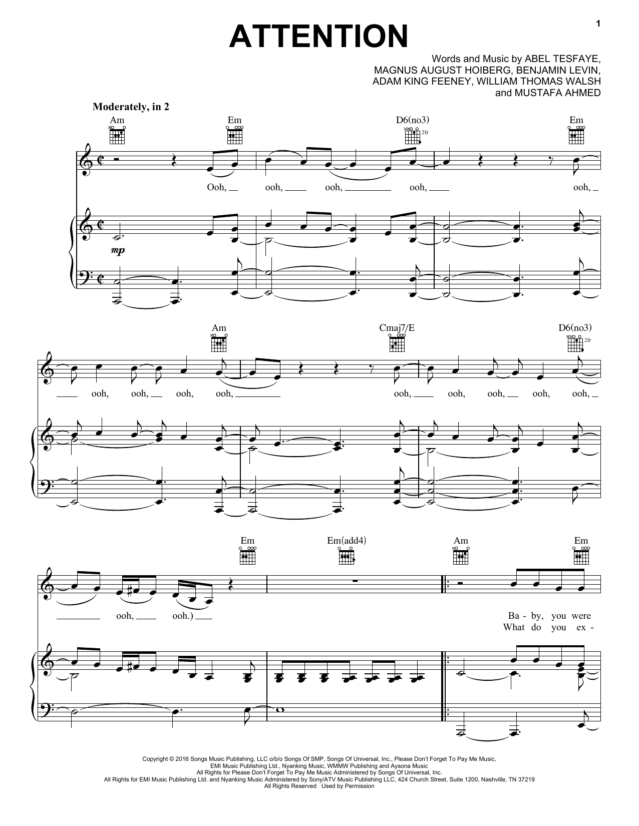 Download The Weeknd Attention Sheet Music and learn how to play Piano, Vocal & Guitar (Right-Hand Melody) PDF digital score in minutes
