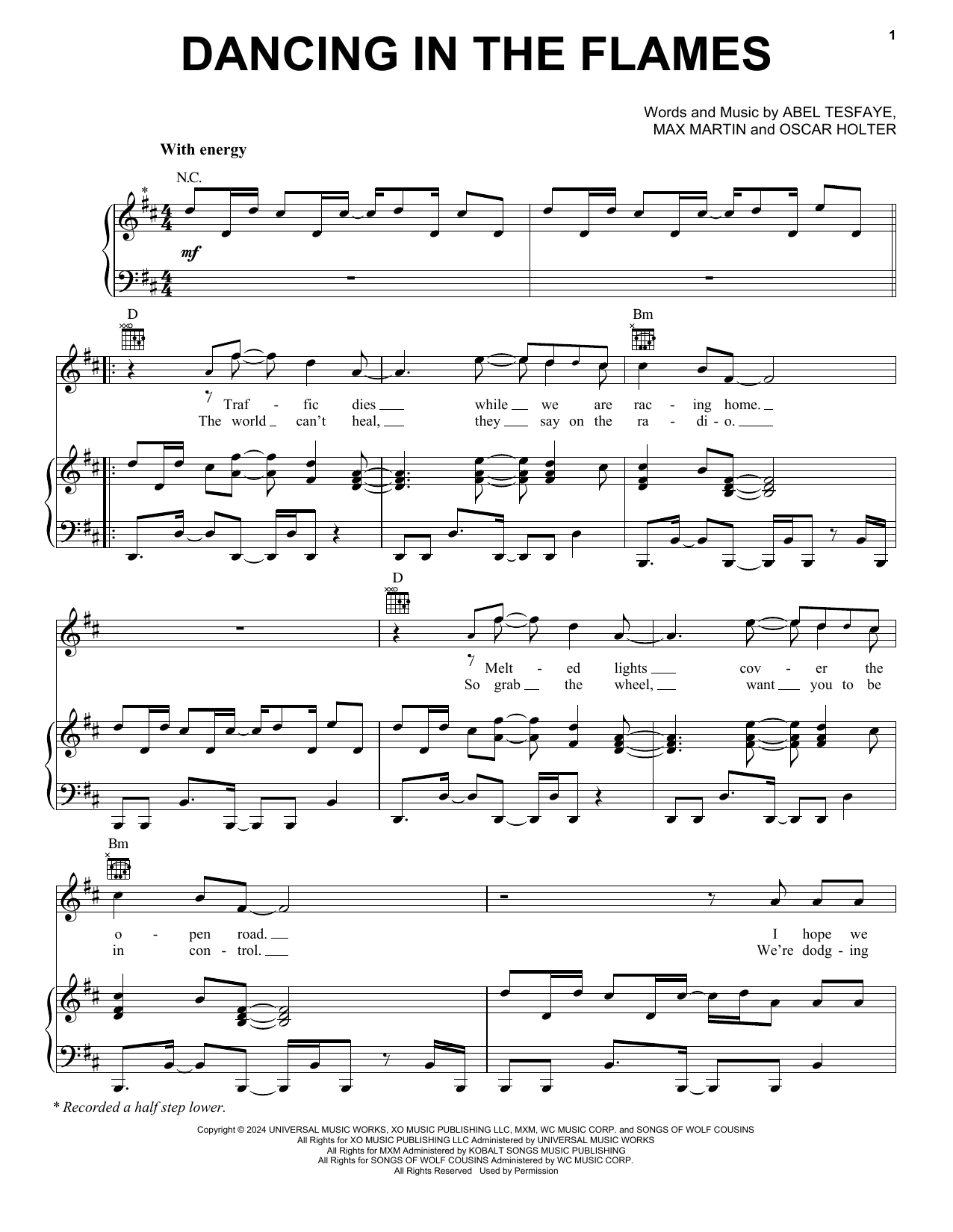 Download The Weeknd Dancing In The Flames Sheet Music and learn how to play Piano, Vocal & Guitar Chords (Right-Hand Melody) PDF digital score in minutes