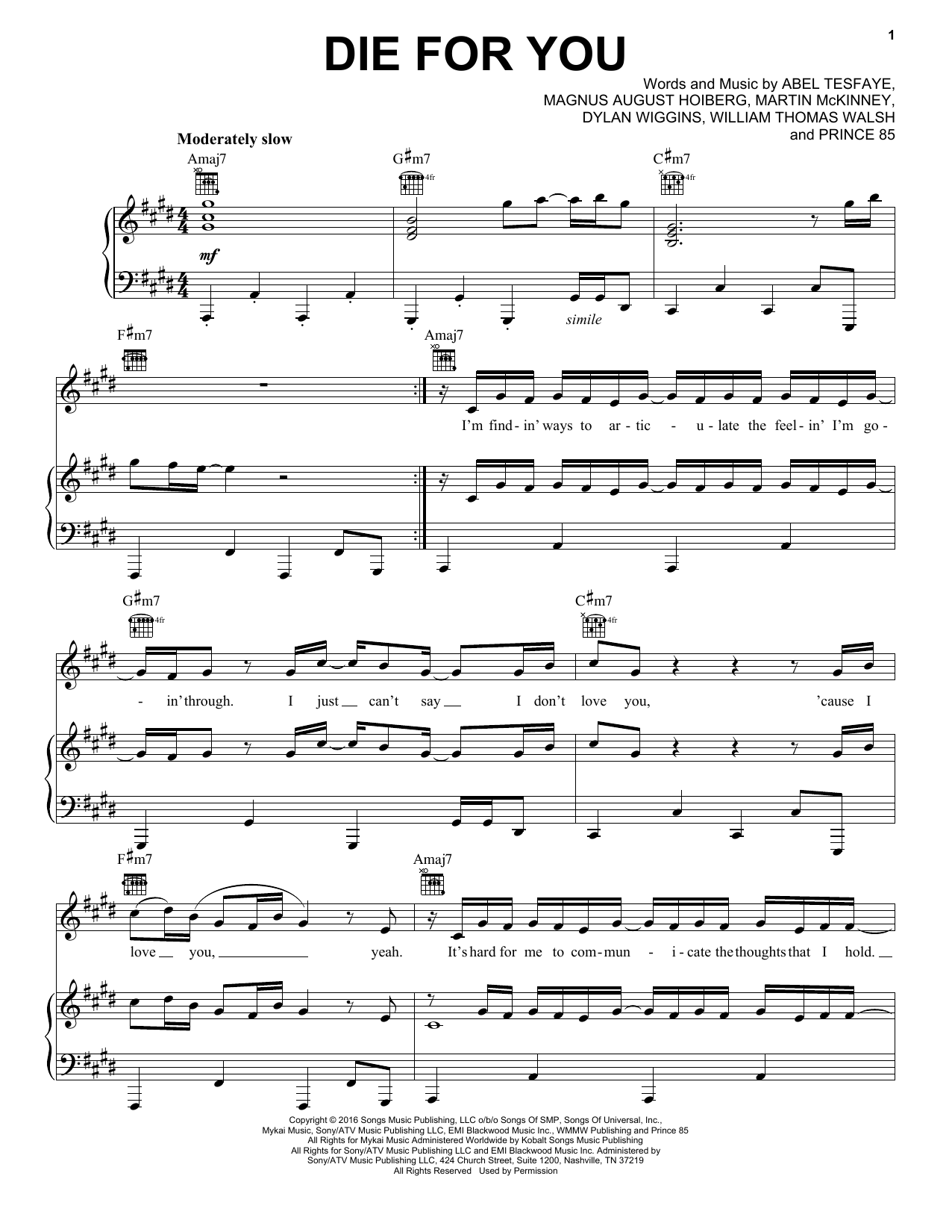 Download The Weeknd Die For You Sheet Music and learn how to play Piano, Vocal & Guitar (Right-Hand Melody) PDF digital score in minutes