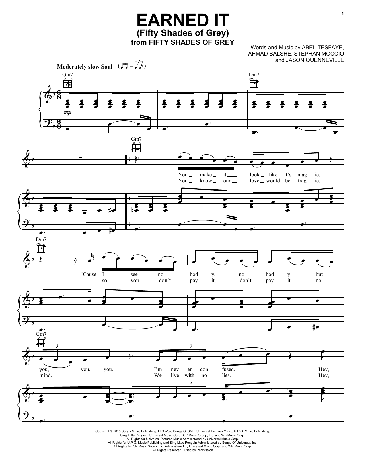 Download The Weeknd Earned It (Fifty Shades Of Grey) Sheet Music and learn how to play Easy Piano PDF digital score in minutes