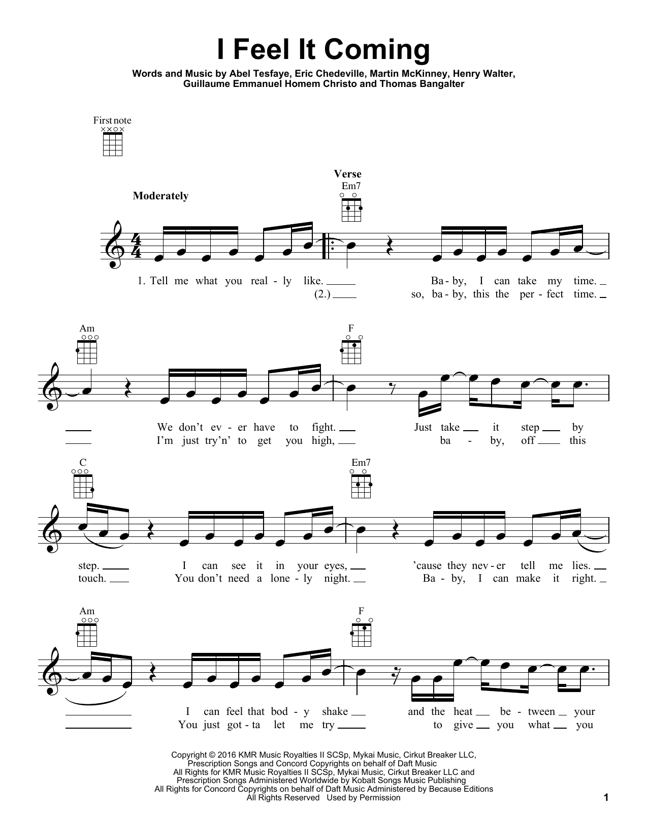 Download The Weeknd I Feel It Coming (feat. Daft Punk) Sheet Music and learn how to play Ukulele PDF digital score in minutes