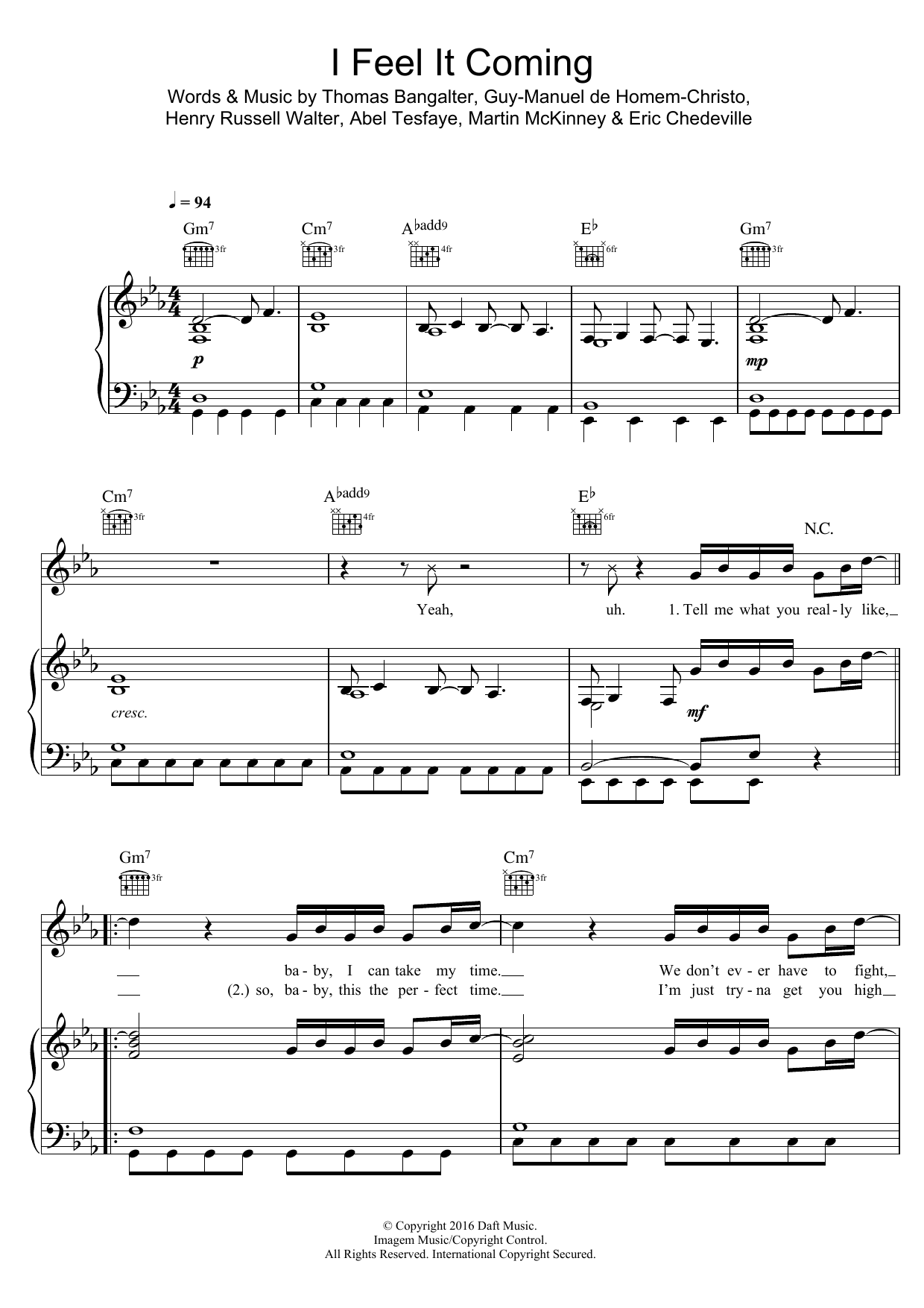 Download The Weeknd I Feel It Coming Sheet Music and learn how to play Piano, Vocal & Guitar (Right-Hand Melody) PDF digital score in minutes