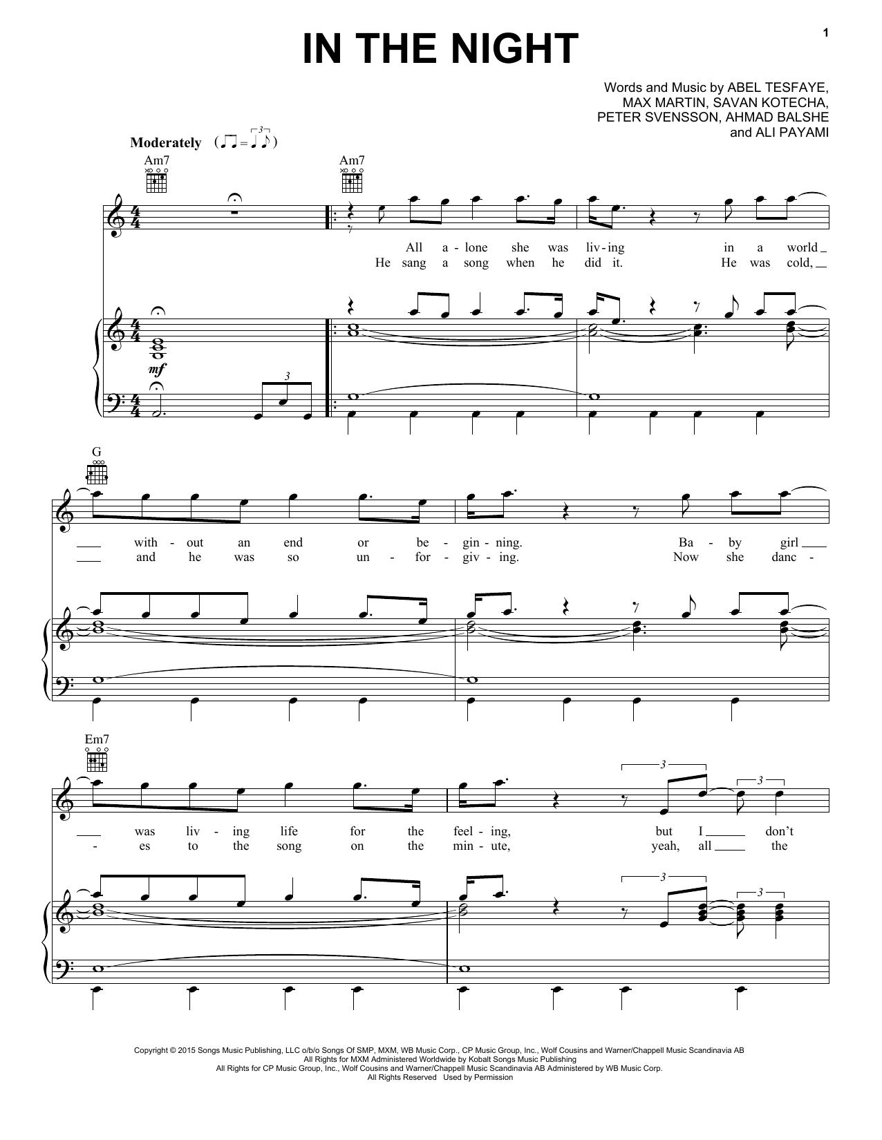 Download The Weeknd In The Night Sheet Music and learn how to play Piano, Vocal & Guitar (Right-Hand Melody) PDF digital score in minutes