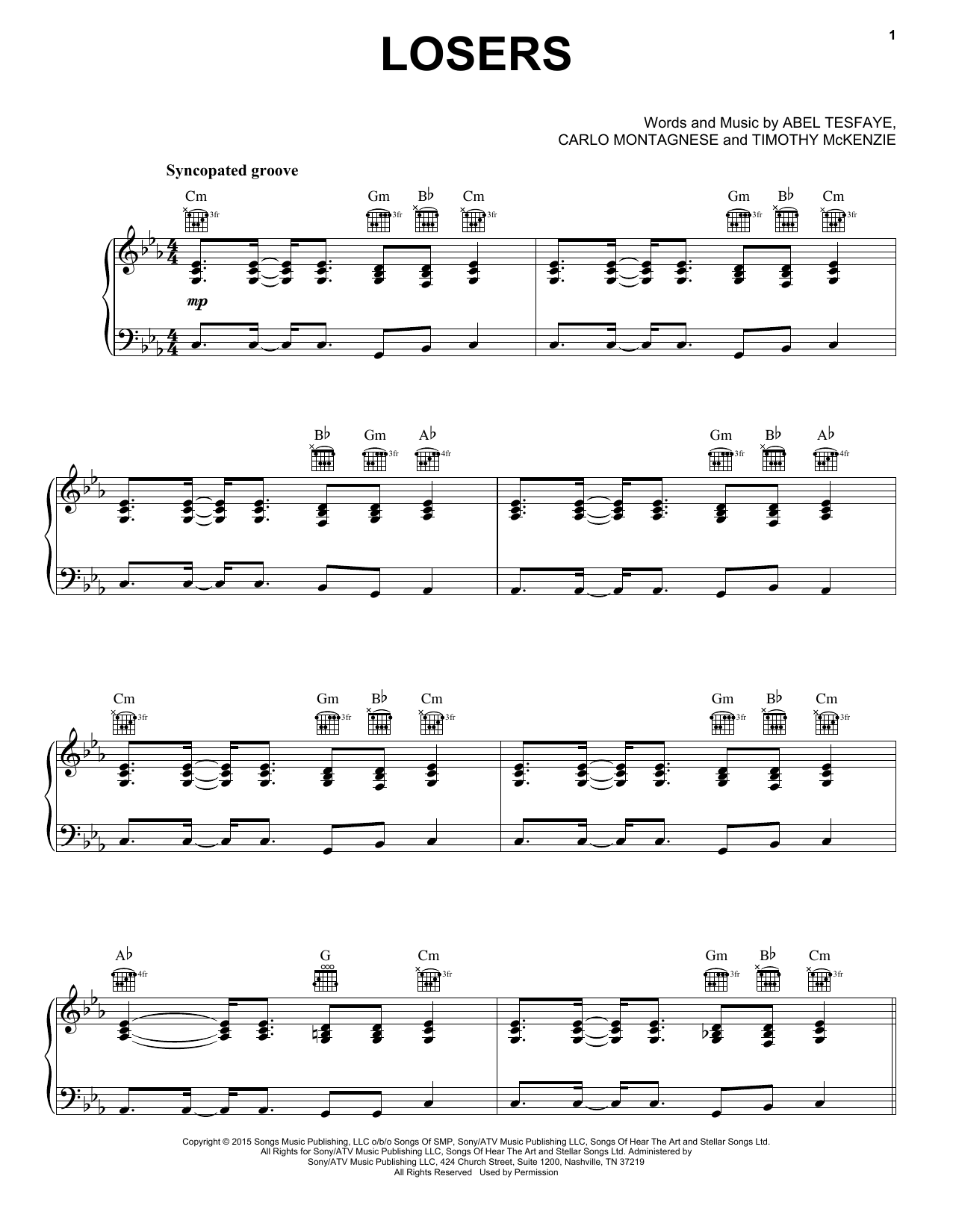 Download The Weeknd Losers Sheet Music and learn how to play Piano, Vocal & Guitar (Right-Hand Melody) PDF digital score in minutes