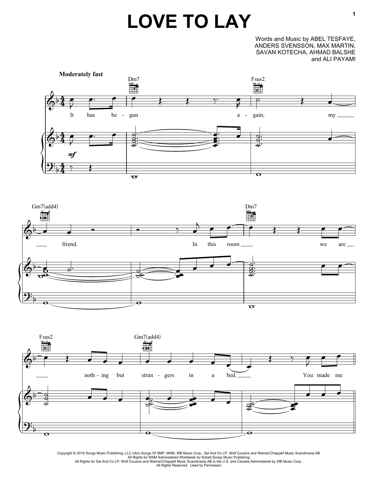 Download The Weeknd Love To Lay Sheet Music and learn how to play Piano, Vocal & Guitar (Right-Hand Melody) PDF digital score in minutes