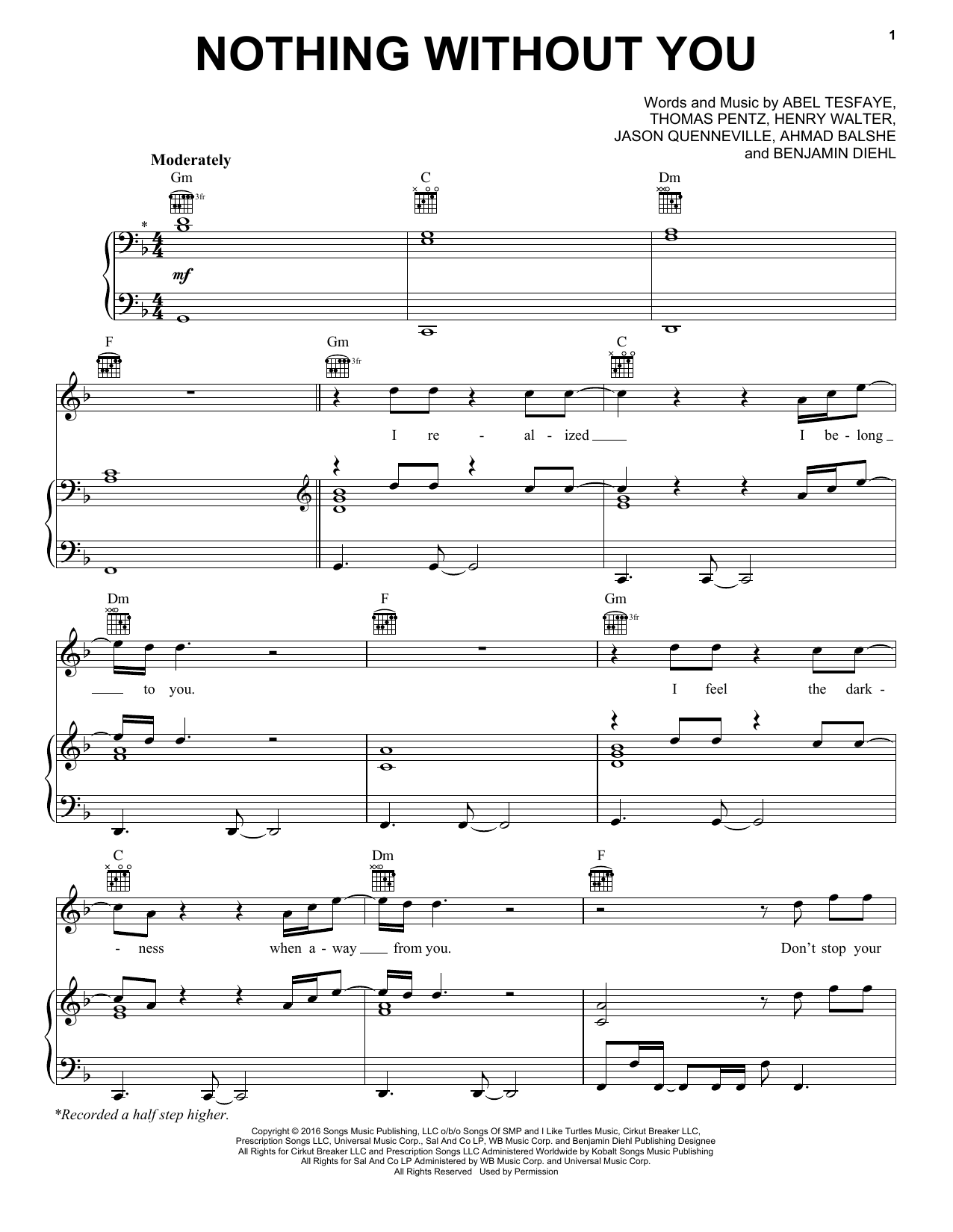 Download The Weeknd Nothing Without You Sheet Music and learn how to play Piano, Vocal & Guitar (Right-Hand Melody) PDF digital score in minutes