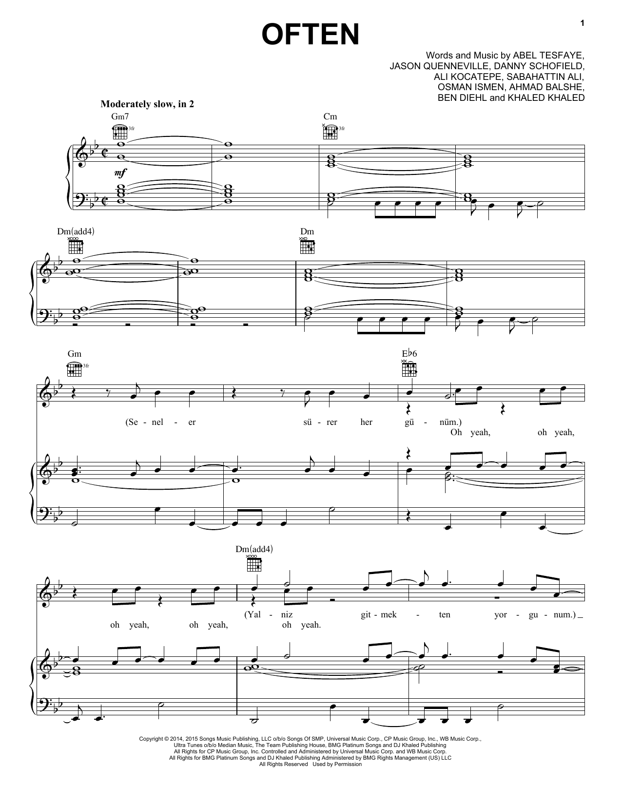 Download The Weeknd Often Sheet Music and learn how to play Piano, Vocal & Guitar (Right-Hand Melody) PDF digital score in minutes