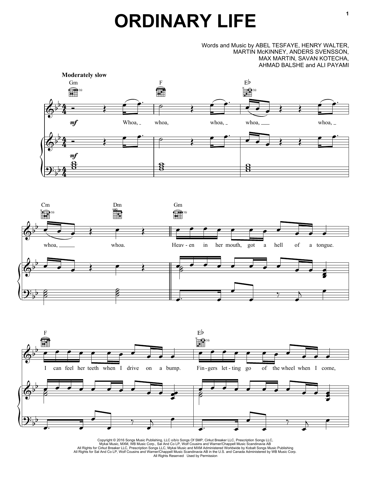 Download The Weeknd Ordinary Life Sheet Music and learn how to play Piano, Vocal & Guitar (Right-Hand Melody) PDF digital score in minutes