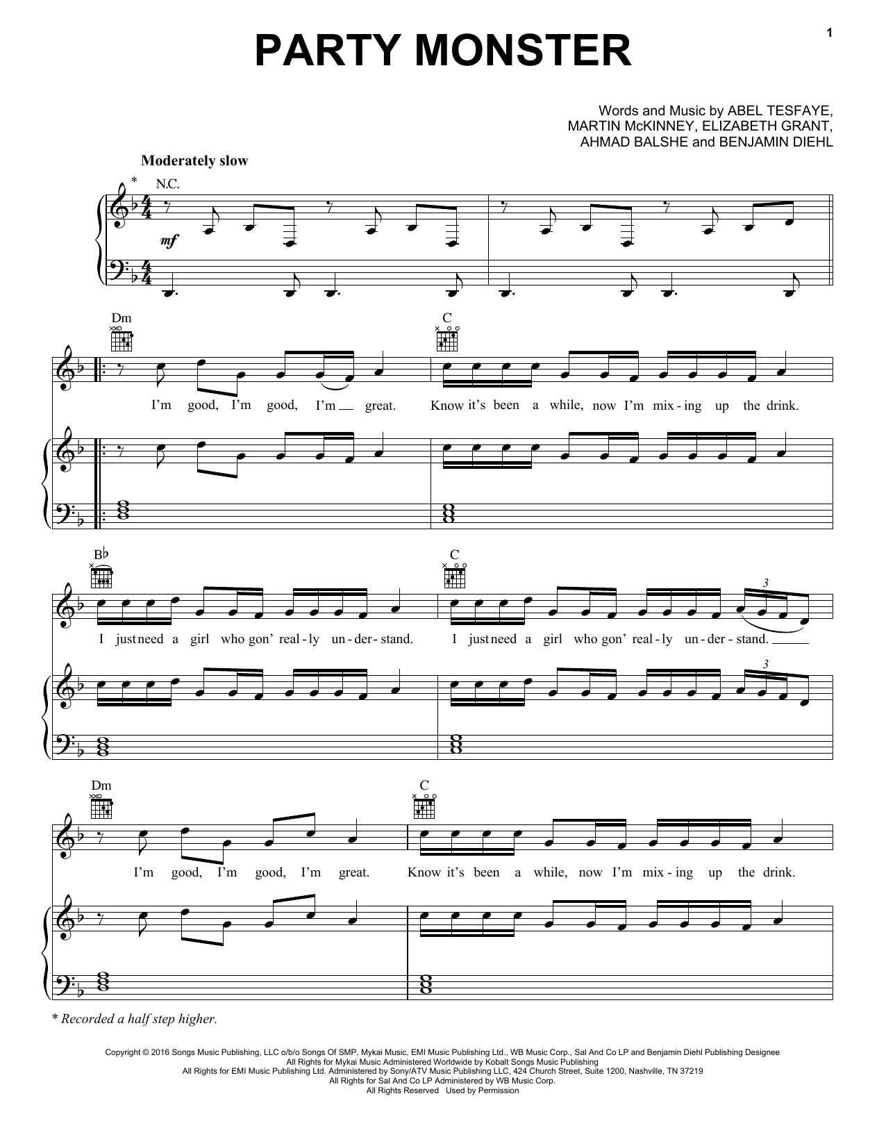 Download The Weeknd Party Monster Sheet Music and learn how to play Piano, Vocal & Guitar (Right-Hand Melody) PDF digital score in minutes