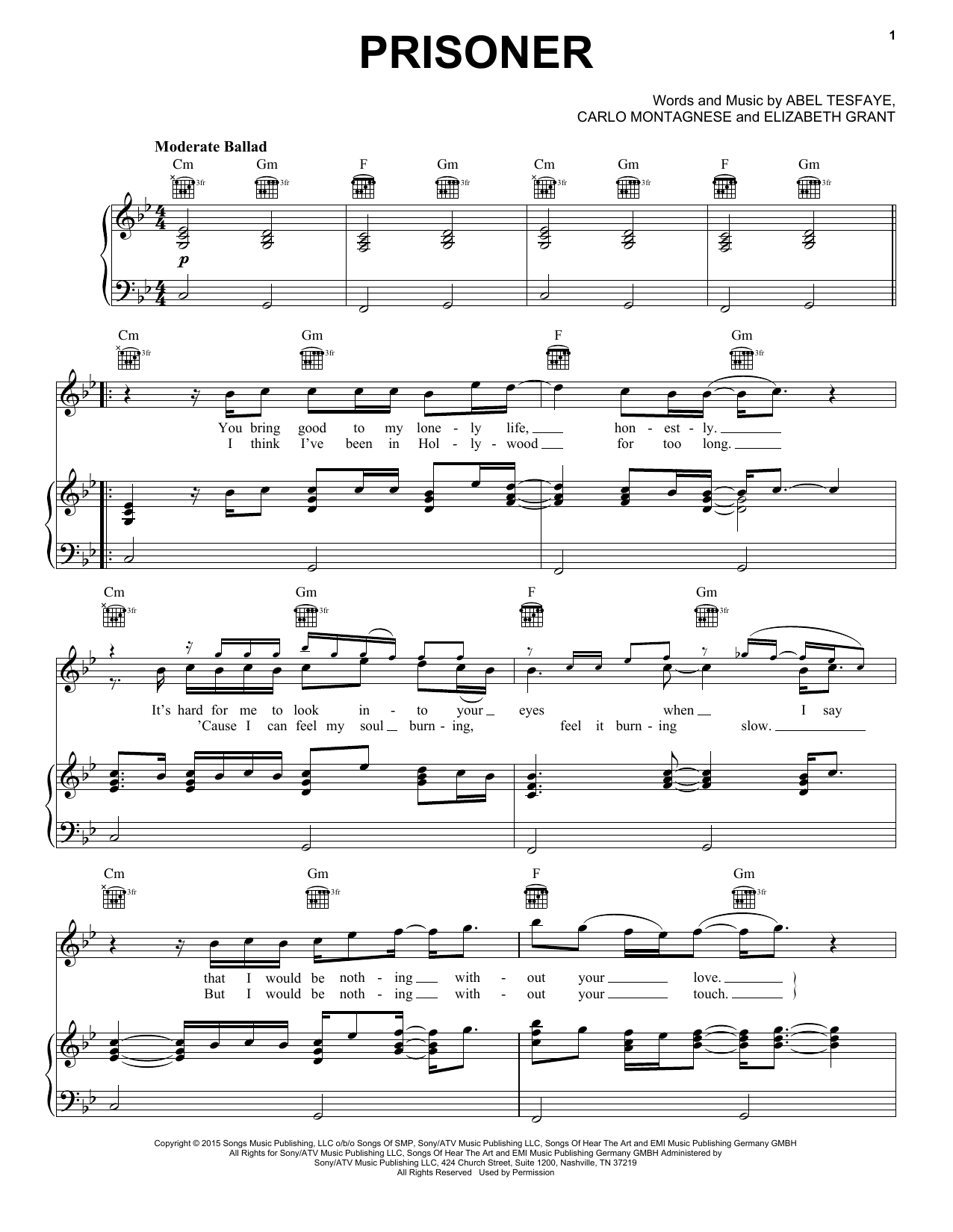 Download The Weeknd Prisoner Sheet Music and learn how to play Piano, Vocal & Guitar (Right-Hand Melody) PDF digital score in minutes