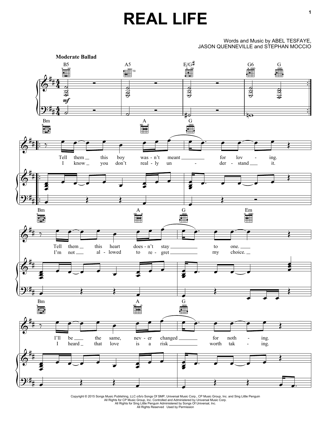 Download The Weeknd Real Life Sheet Music and learn how to play Piano, Vocal & Guitar (Right-Hand Melody) PDF digital score in minutes