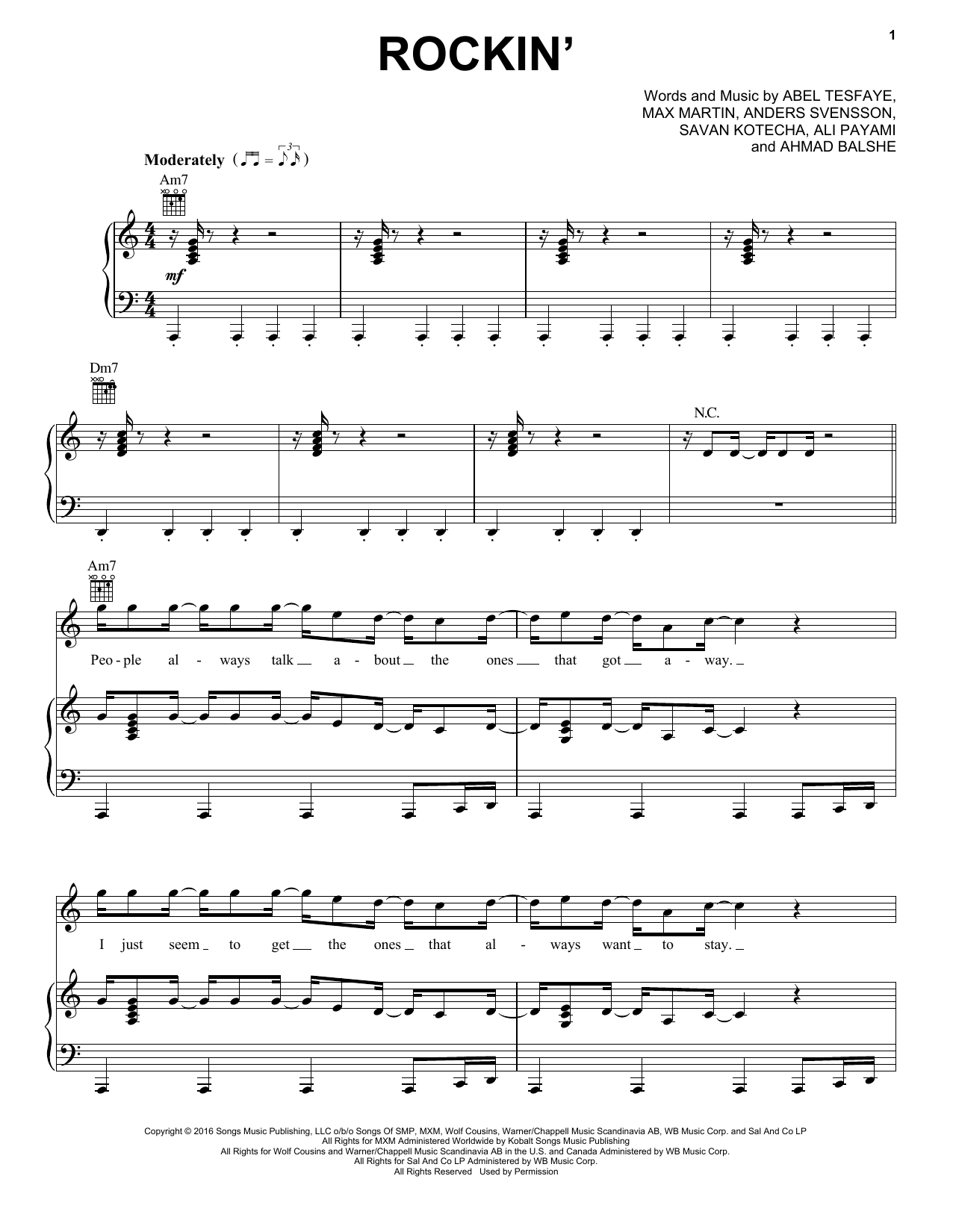 Download The Weeknd Rockin' Sheet Music and learn how to play Piano, Vocal & Guitar (Right-Hand Melody) PDF digital score in minutes