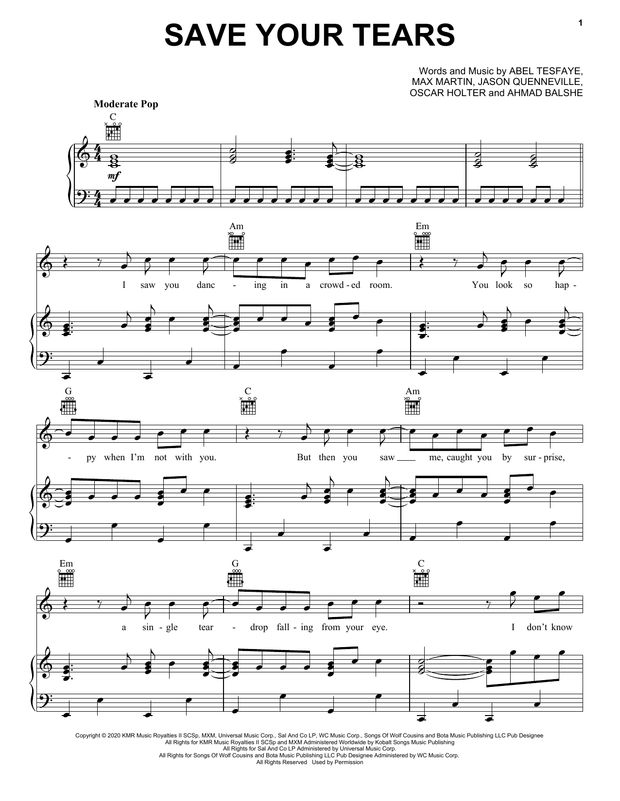 Download The Weeknd Save Your Tears Sheet Music and learn how to play Super Easy Piano PDF digital score in minutes