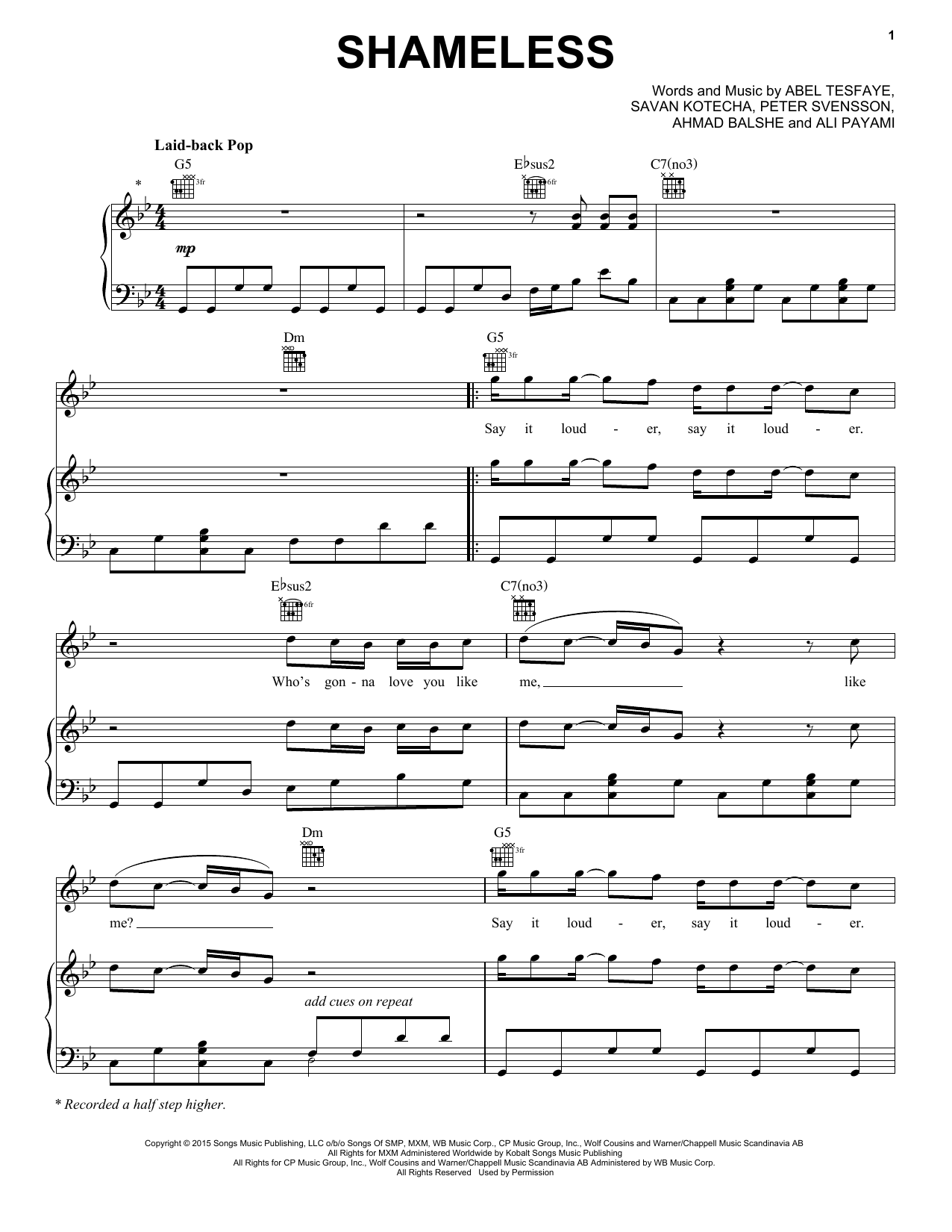 Download The Weeknd Shameless Sheet Music and learn how to play Piano, Vocal & Guitar (Right-Hand Melody) PDF digital score in minutes