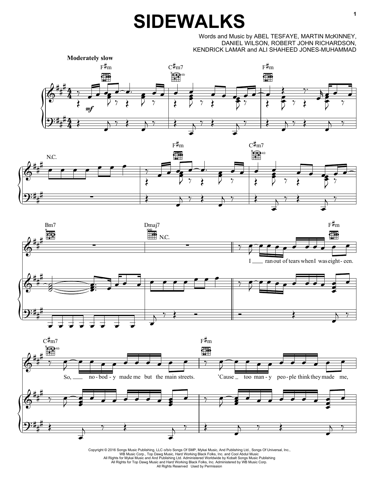 Download The Weeknd Sidewalks Sheet Music and learn how to play Piano, Vocal & Guitar (Right-Hand Melody) PDF digital score in minutes