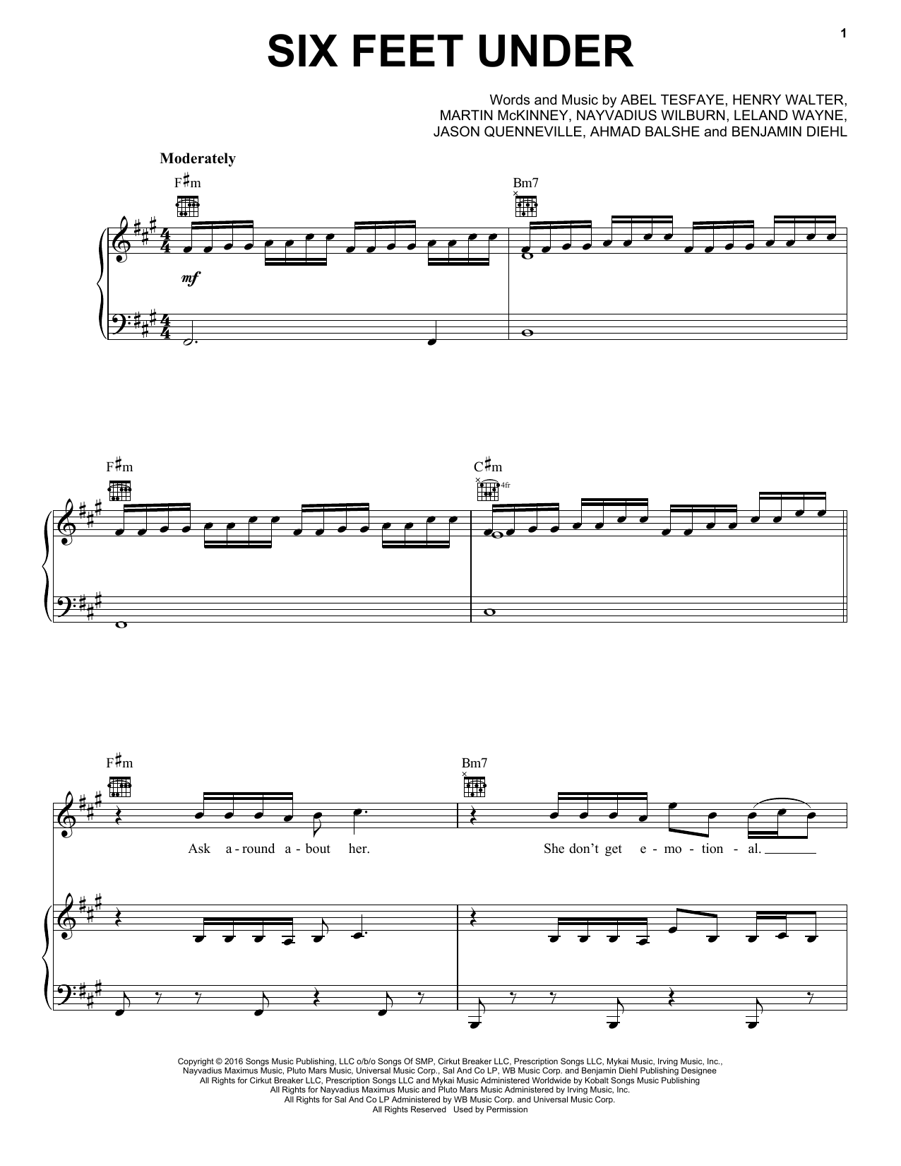 Download The Weeknd Six Feet Under Sheet Music and learn how to play Piano, Vocal & Guitar (Right-Hand Melody) PDF digital score in minutes