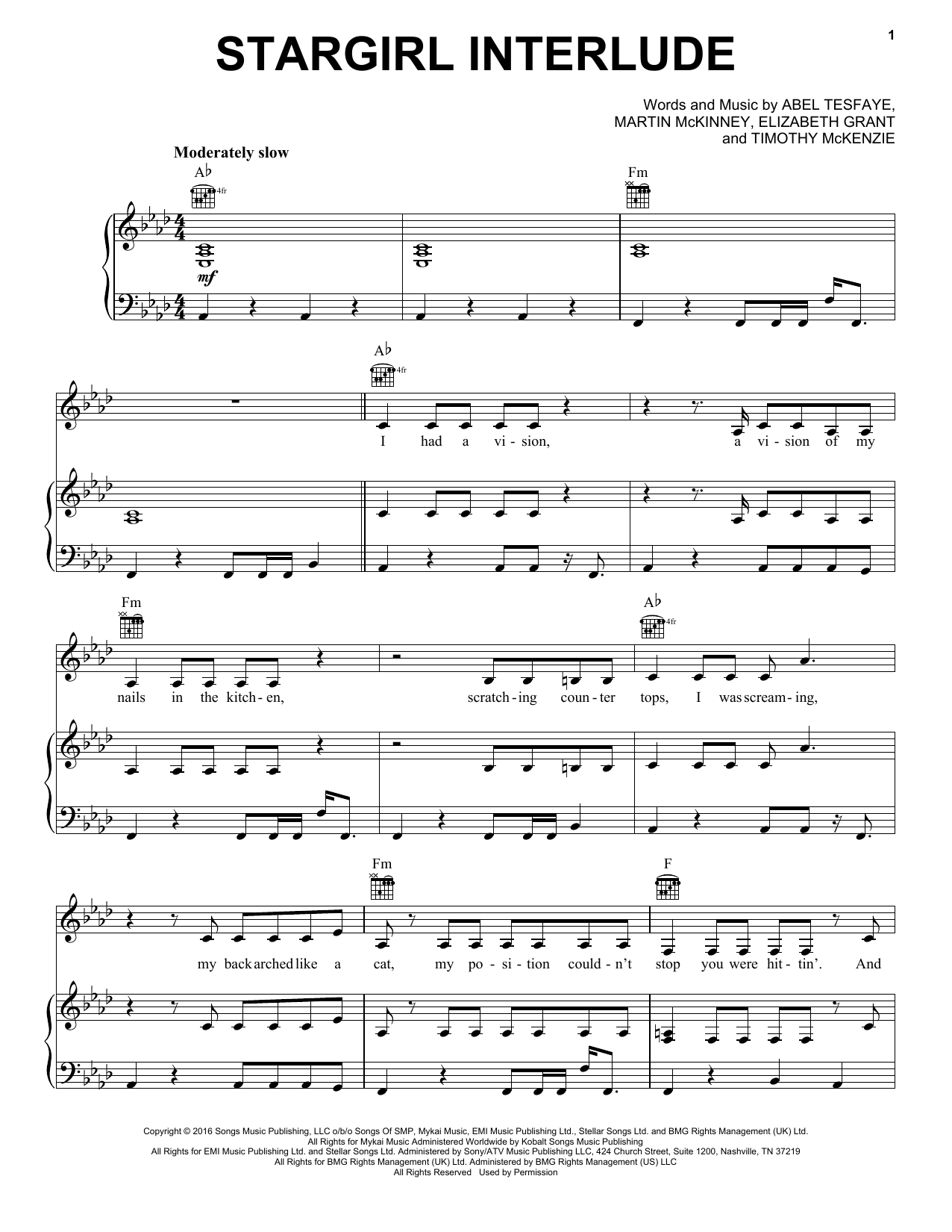 Download The Weeknd Stargirl Interlude Sheet Music and learn how to play Piano, Vocal & Guitar (Right-Hand Melody) PDF digital score in minutes