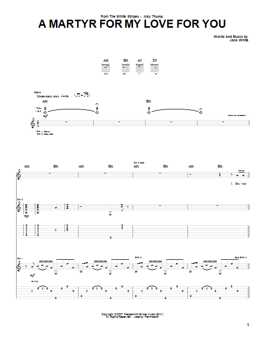 Download The White Stripes A Martyr For My Love For You Sheet Music and learn how to play Guitar Tab PDF digital score in minutes