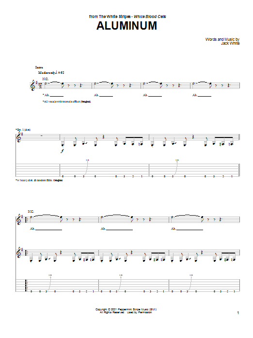 Download The White Stripes Aluminum Sheet Music and learn how to play Guitar Tab PDF digital score in minutes