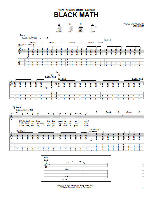 Download The White Stripes Black Math Sheet Music and learn how to play Guitar Tab PDF digital score in minutes