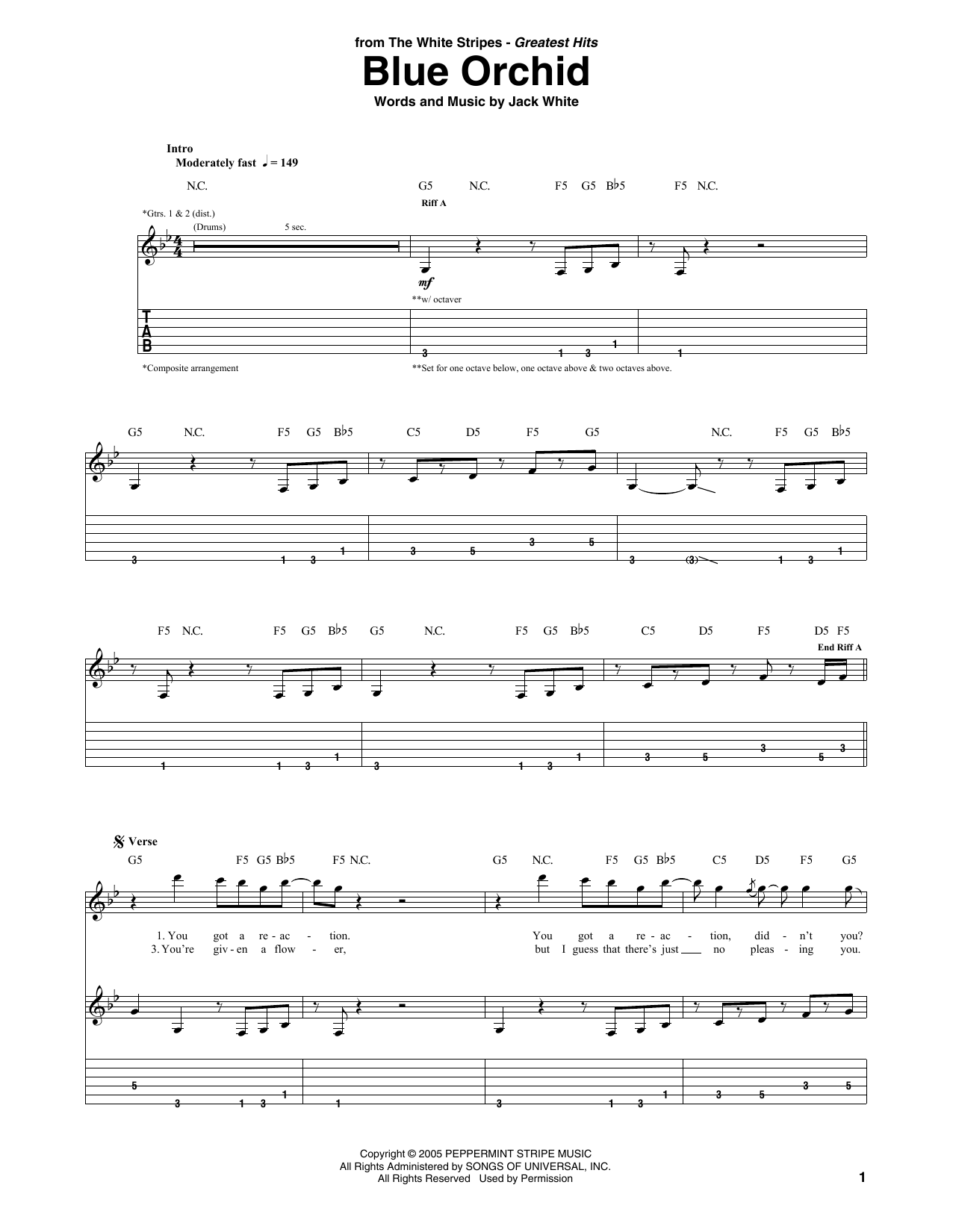 Download The White Stripes Blue Orchid Sheet Music and learn how to play Guitar Tab PDF digital score in minutes