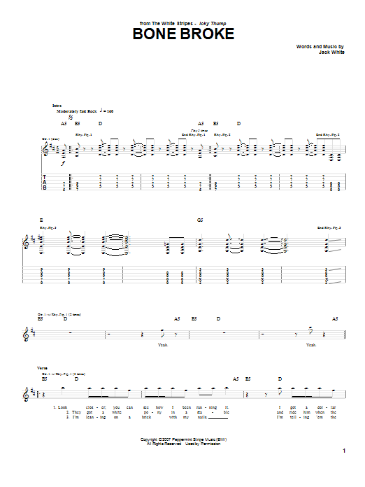 Download The White Stripes Bone Broke Sheet Music and learn how to play Guitar Tab PDF digital score in minutes