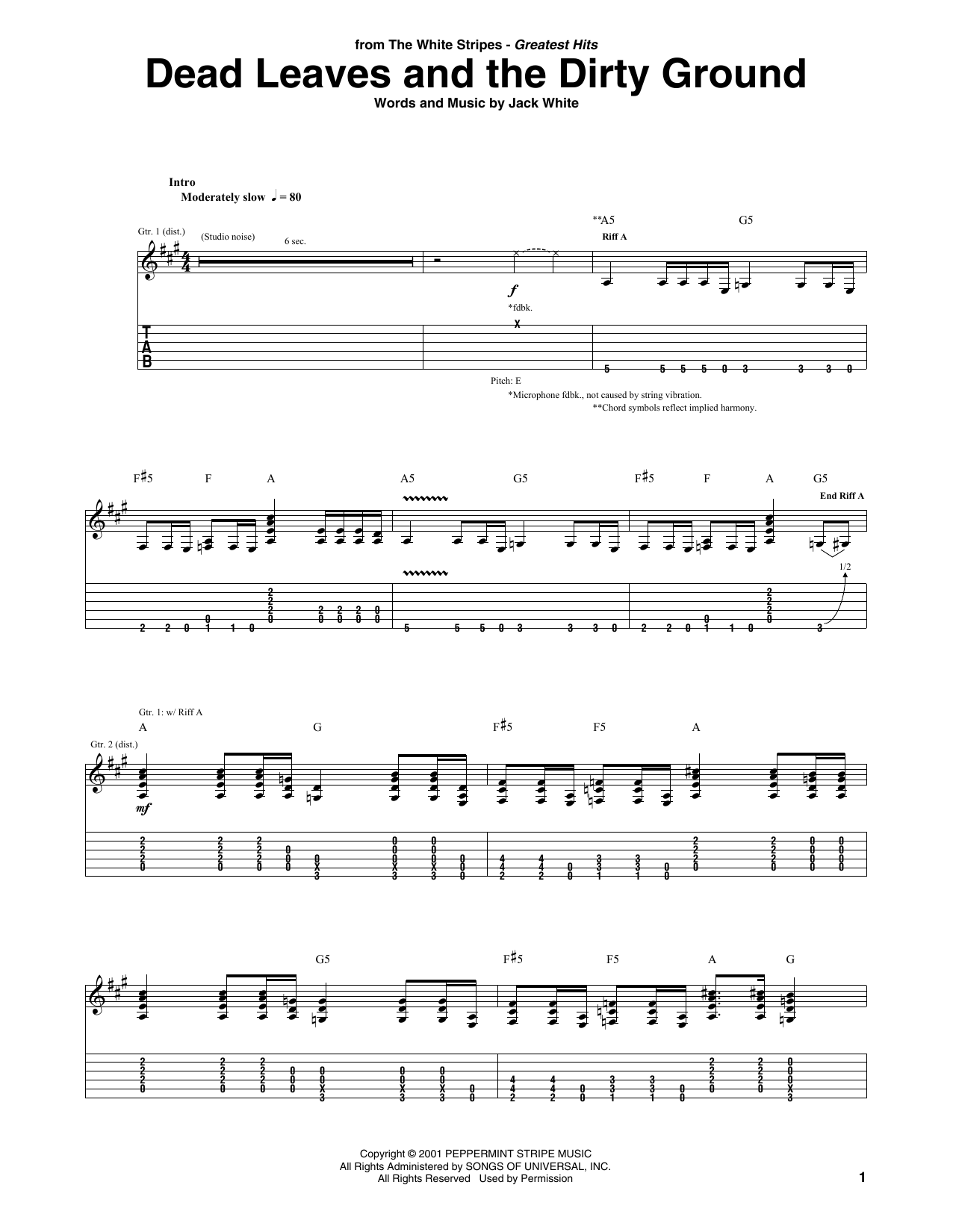 Download The White Stripes Dead Leaves And The Dirty Ground Sheet Music and learn how to play Guitar Tab PDF digital score in minutes