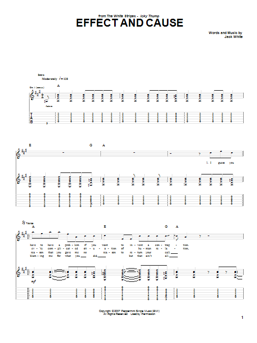 Download The White Stripes Effect And Cause Sheet Music and learn how to play Guitar Tab PDF digital score in minutes