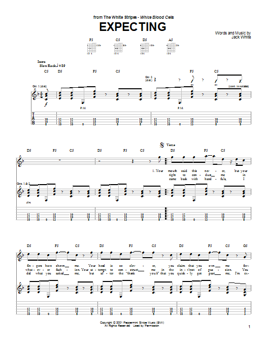 Download The White Stripes Expecting Sheet Music and learn how to play Guitar Tab PDF digital score in minutes