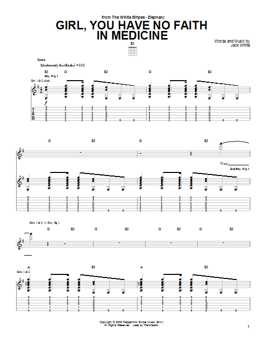 Download The White Stripes Girl, You Have No Faith In Medicine Sheet Music and learn how to play Guitar Tab PDF digital score in minutes