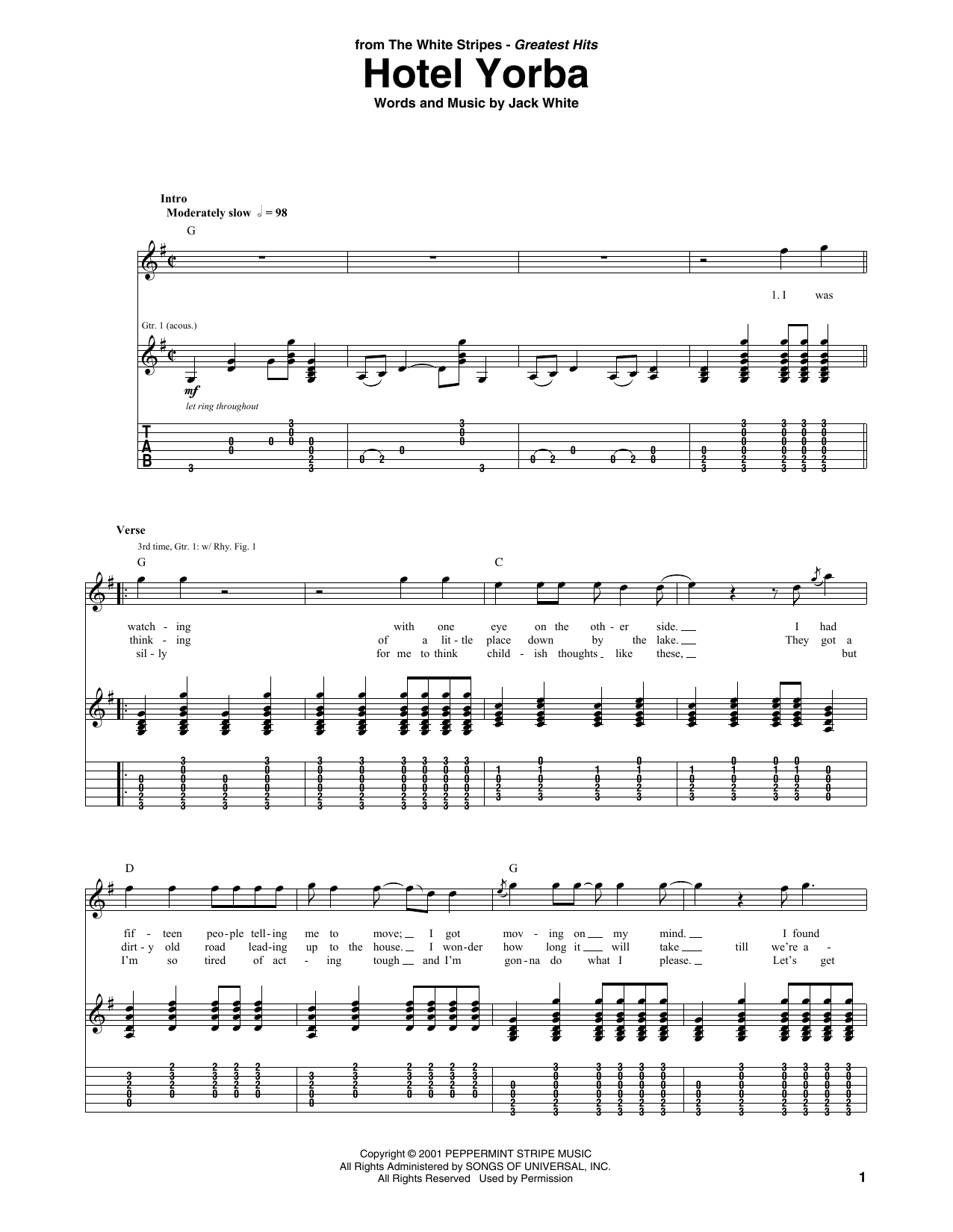 Download The White Stripes Hotel Yorba Sheet Music and learn how to play Guitar Tab PDF digital score in minutes