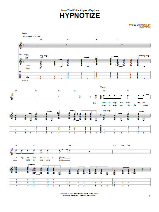 Download The White Stripes Hypnotize Sheet Music and learn how to play Guitar Tab PDF digital score in minutes