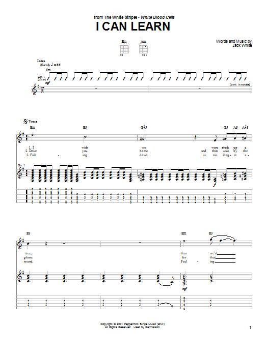 Download The White Stripes I Can Learn Sheet Music and learn how to play Guitar Tab PDF digital score in minutes