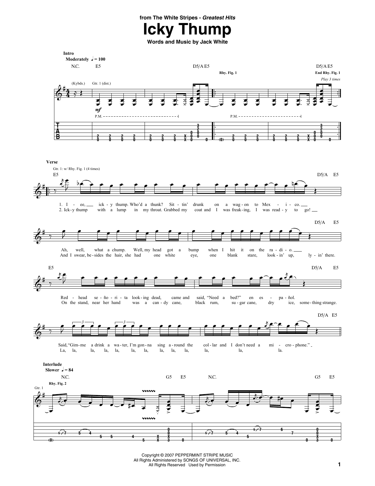 Download The White Stripes Icky Thump Sheet Music and learn how to play Guitar Tab PDF digital score in minutes