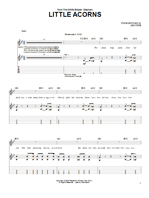 Download The White Stripes Little Acorns Sheet Music and learn how to play Guitar Tab PDF digital score in minutes