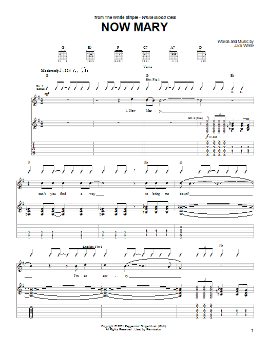 Download The White Stripes Now Mary Sheet Music and learn how to play Guitar Tab PDF digital score in minutes
