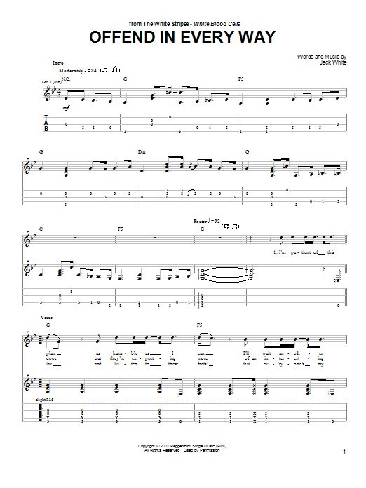 Download The White Stripes Offend In Every Way Sheet Music and learn how to play Guitar Tab PDF digital score in minutes