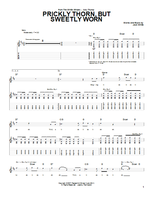 Download The White Stripes Prickly Thorn, But Sweetly Worn Sheet Music and learn how to play Guitar Tab PDF digital score in minutes