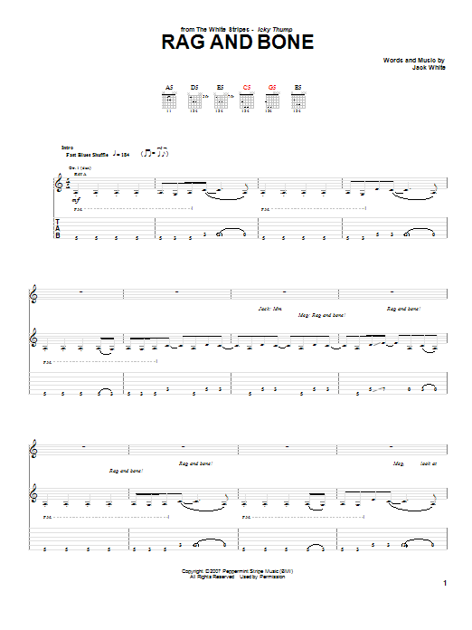 Download The White Stripes Rag And Bone Sheet Music and learn how to play Guitar Tab PDF digital score in minutes