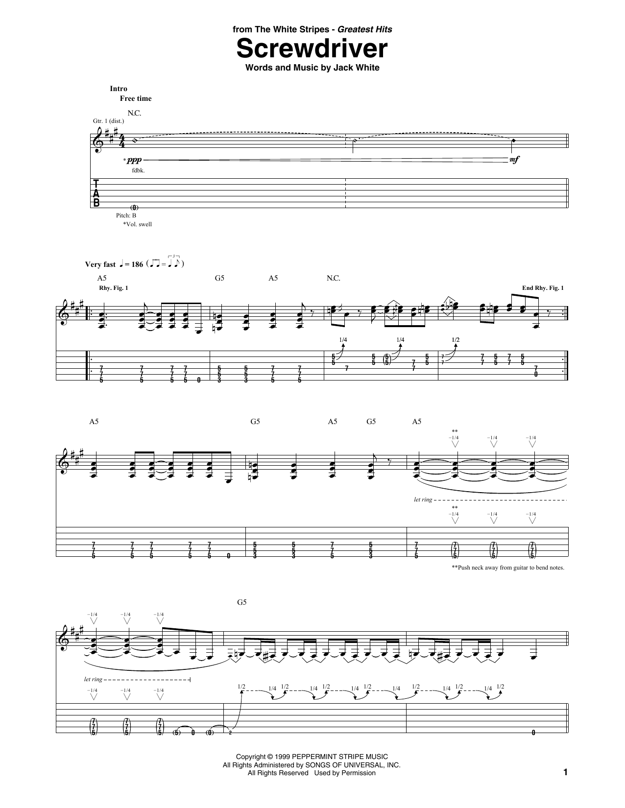 Download The White Stripes Screwdriver Sheet Music and learn how to play Guitar Tab PDF digital score in minutes