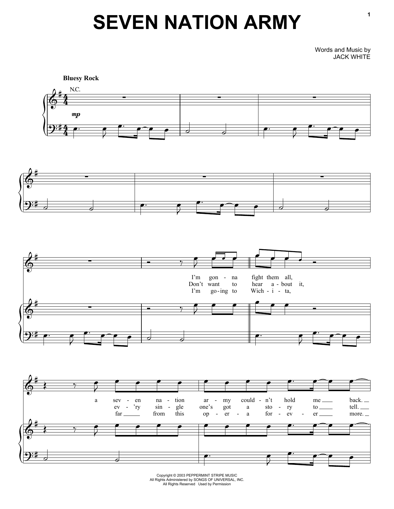 Download The White Stripes Seven Nation Army Sheet Music and learn how to play Easy Guitar Tab PDF digital score in minutes