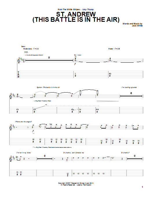Download The White Stripes St. Andrew (This Battle Is In The Air) Sheet Music and learn how to play Guitar Tab PDF digital score in minutes